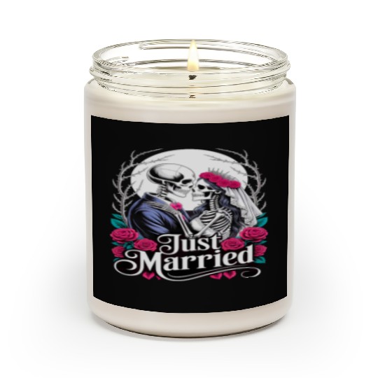 Gothic Just Married Skeletons Bride and Groom Scented Candles