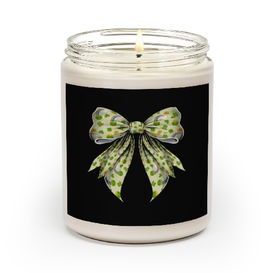 Coquette Bow St Patricks Day Shamrock Pattern Scented Candles