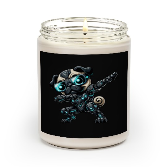 Cool pug dog robot astronaut dabbing cyborg Scented Candles