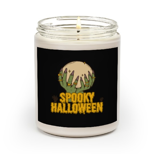 Spooky Halloween Hands Holding Moon Scented Candles