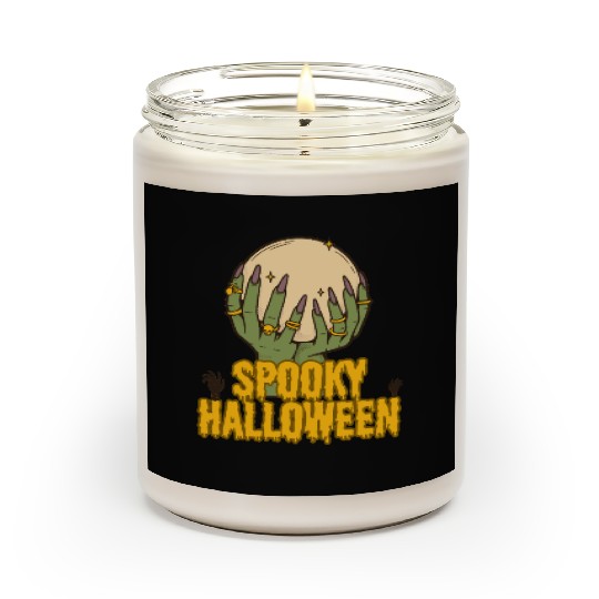Spooky Halloween Hands Holding Moon Scented Candles