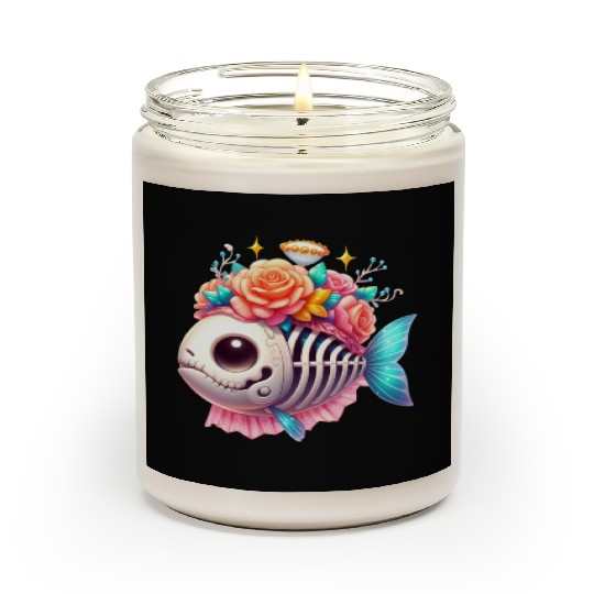 Whimsical Skull Fish with Floral Crown Scented Candles