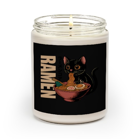 Black Cat Ramen Illustration Scented Candles