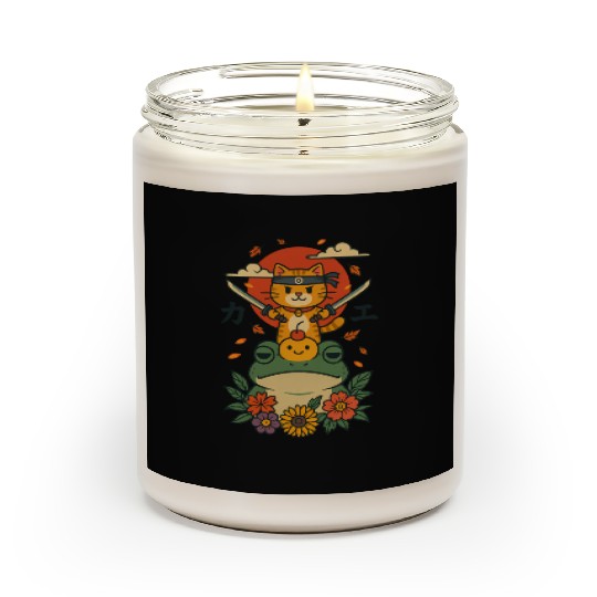 Ninja Cat and Frog Martial Arts Design Scented Candles