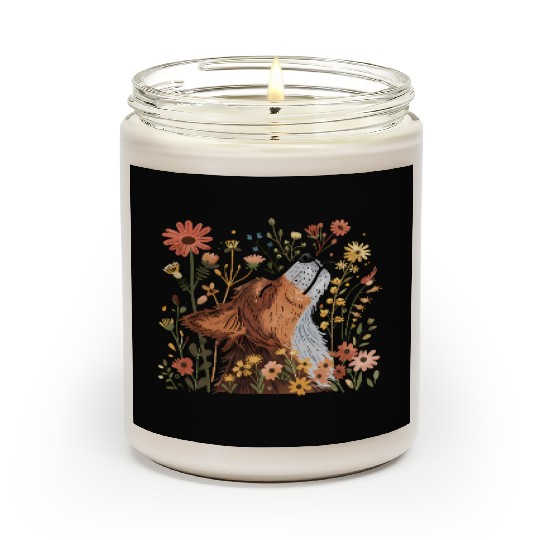 Serene Howling Wolf Amid Floral Bloom Scented Candles