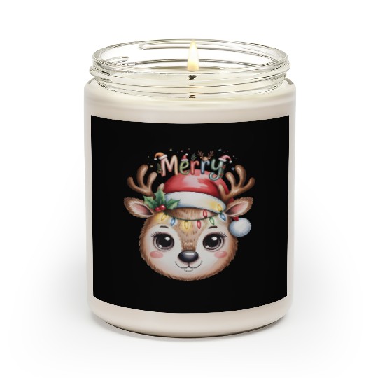Rudolph Reindeer Watercolor Cozy Holiday Art Scented Candles
