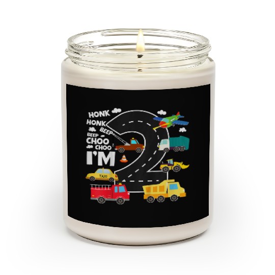 Kids Birthday 2 Traffic Vehicles Number Two Design Scented Candles