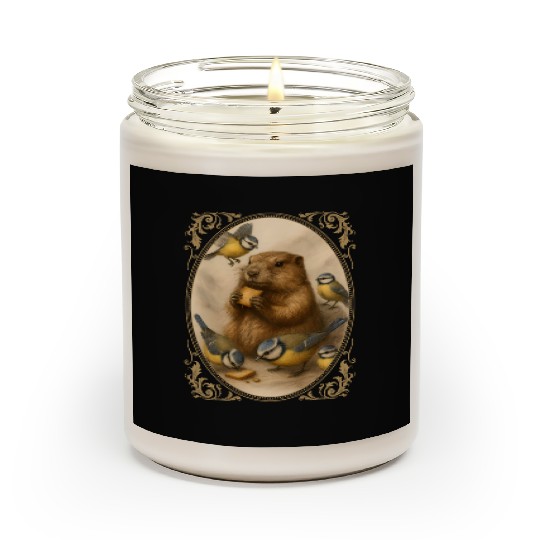 Marmot groundhog cute animal eating with birds Scented Candles