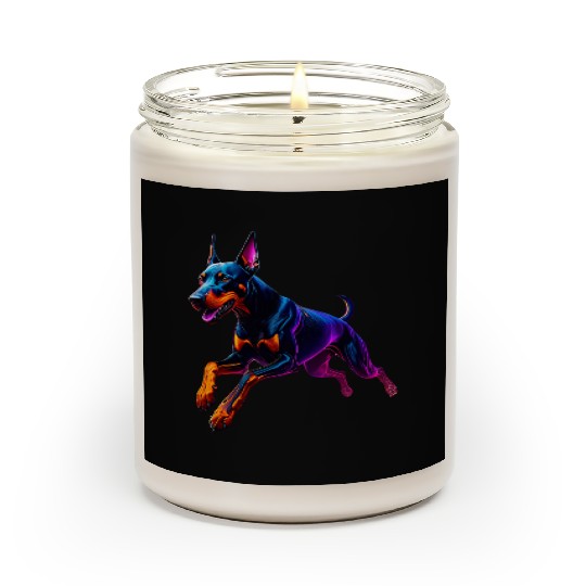 Neon Doberman Running Illustration Scented Candles