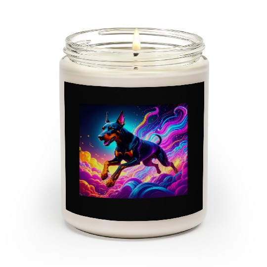 Neon Doberman Illustration Scented Candles