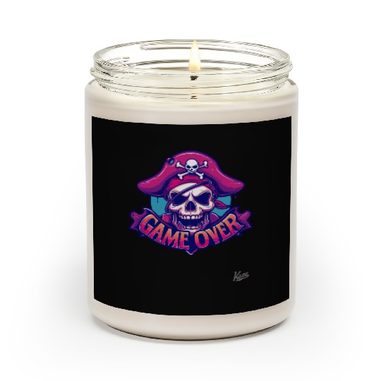 Pirate Skull with Eye Patch and Game Over Banner Scented Candles