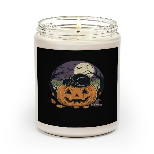 Spooky Cat Nap Pumpkin | Halloween Party Design Scented Candles