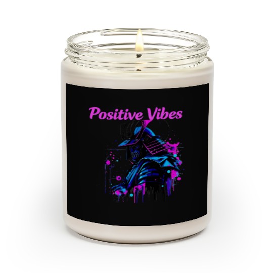 Neon Samurai Skull with Positive Vibes Scented Candles