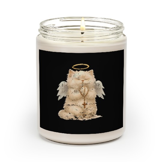 Heavenly Praying Cat with Angel Wings Scented Candles