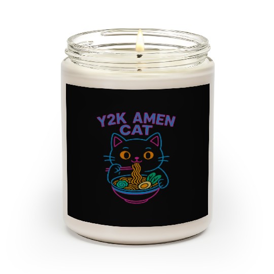 Y2K Ramen Cat – Retro Neon Anime Noodle Lover Desi Scented Candles