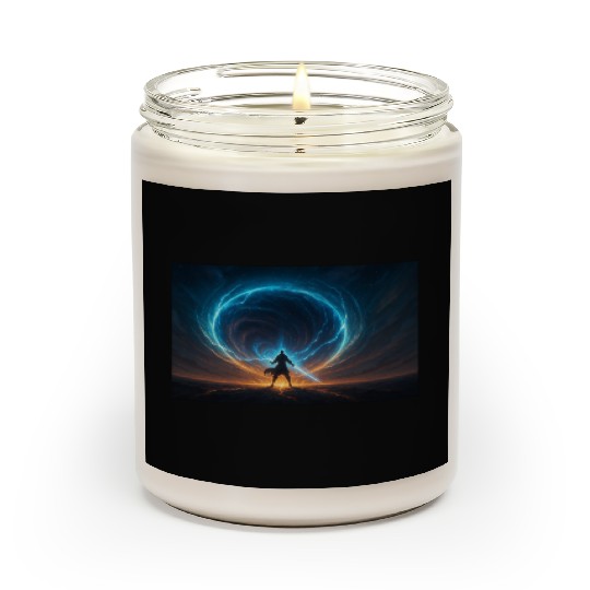 Epic Cosmic Warrior with Energy Vortex Scented Candles