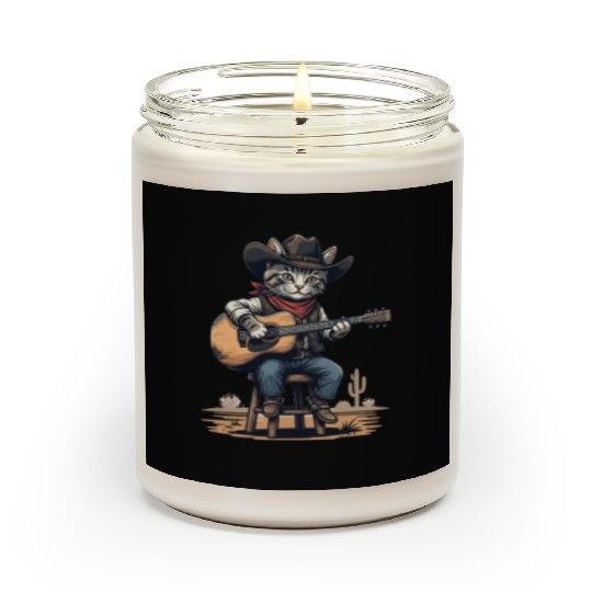 Cowboy Cat with Guitar – Western Kitty Art Scented Candles