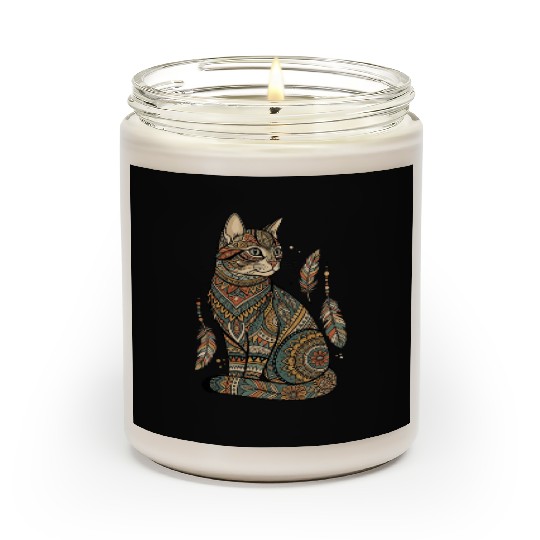 Boho Mandala Cat – Tribal Patterned Feline Art Scented Candles