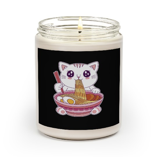 Cute Kawaii Cat Eating Ramen  Scented Candles