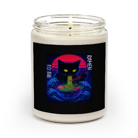 Neon Black Cat Ramen Art Scented Candles
