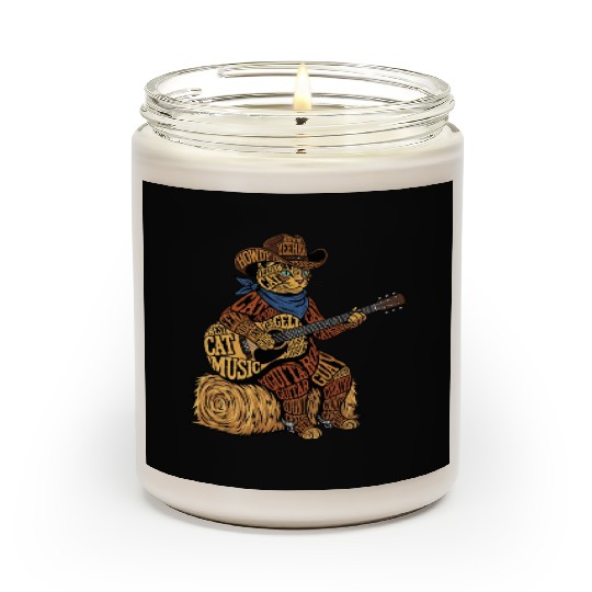 Cowboy Cat Playing Guitar – Typography Art Scented Candles