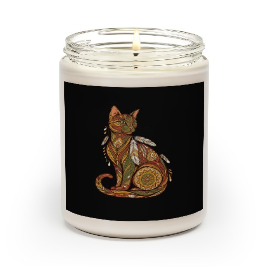 Boho Cat – Mandala Tribal Feather Design Scented Candles