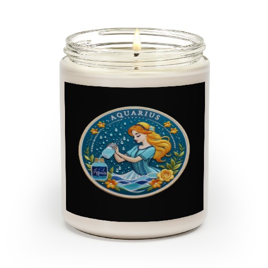 Aquarius Stylish Watercolor Zodiac Illustration Scented Candles