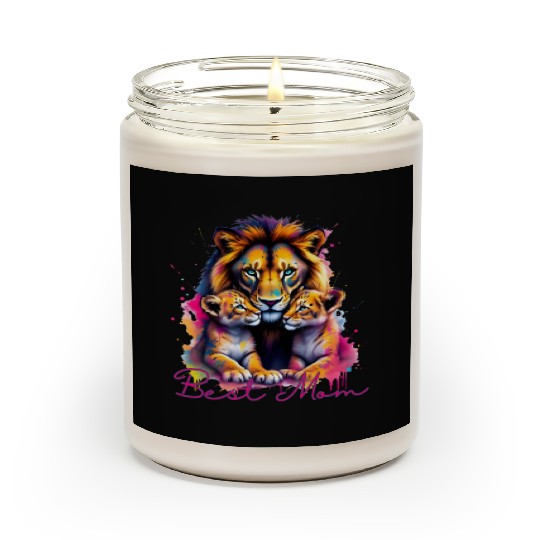Colorful Lion Cubs and Mother Design Scented Candles