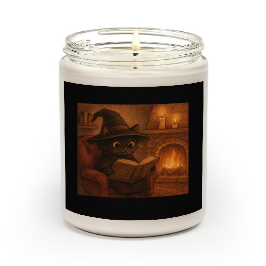 Enchanted Cat Witch by the Fireplace Scented Candles