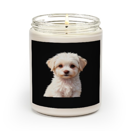 Adorable White Puppy Portrait Design Scented Candles