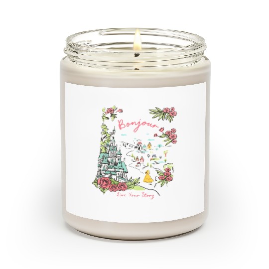 Disney Castle Belle Princess Bonjour Rose , Beauty and the Beast Floral Tee, Magic Kingdom Disneyland Family Holiday 2024 Trip Scented Candles