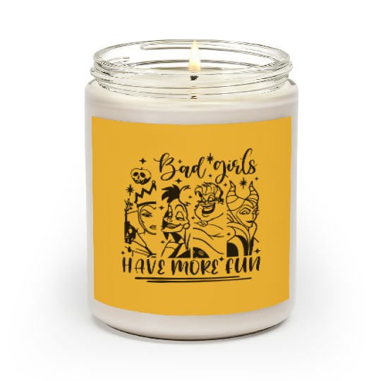 Bad Girls Have More Fun - Disney Villian Graphic Scented Candles, Ursula Maleficent Evil Queen, Disney Scented Candles, Halloween Tees, Disney Tees.
