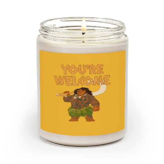 Disneys Moana Maui Confident Pose You're Welcome Retro Logo Scented Candles