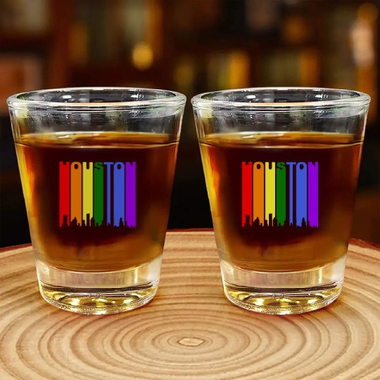 Houston Texas Rainbow Skyline LGBT Gay Pride Shot Glasses
