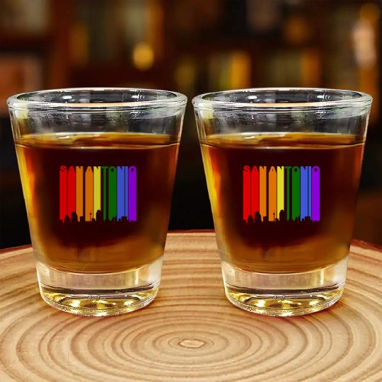 San Antonio Texas Gay Pride Rainbow Skyline Shot Glasses