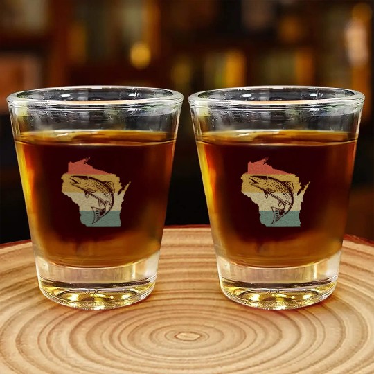 Vintage Retro Sunset Wisconsin Fishing Shot Glasses