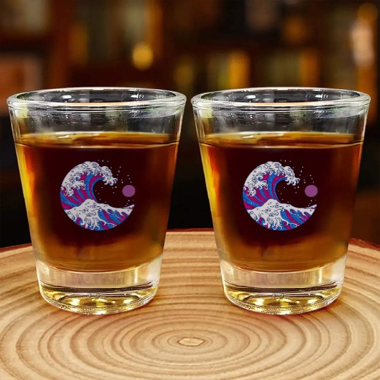 Circular Japanese Bi Wave. Bisexual Pride. Shot Glasses