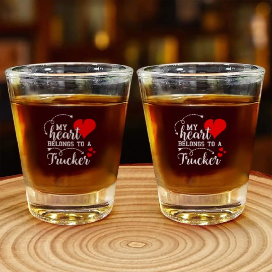 I Love My Trucker Husband Wife Gift Valentines Day Shot Glasses