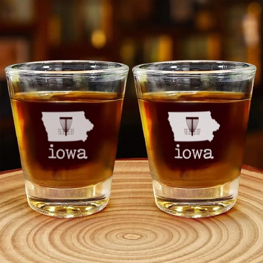 State of Iowa Disc Golf Shot Glasses Golfer Golfing