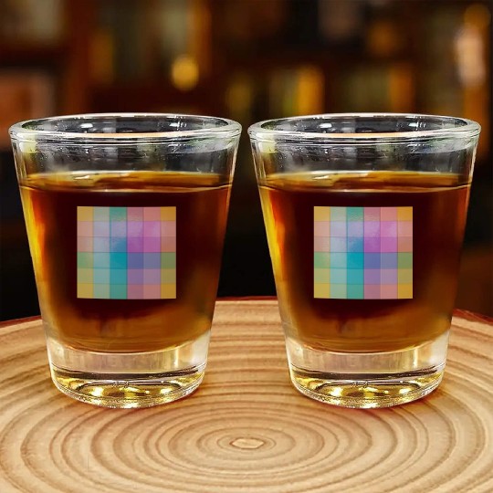 Rainbow Shimmer Multi Squares Pattern Shot Glasses