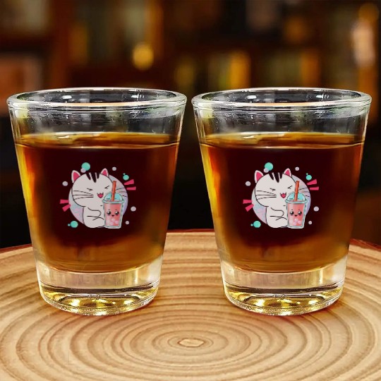 Kawaii Anime Cat Bubble Tea Fan Shot Glasses