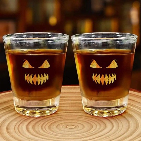 Retro Jack O Lantern Scary Carved Pumpkin Face Shot Glasses