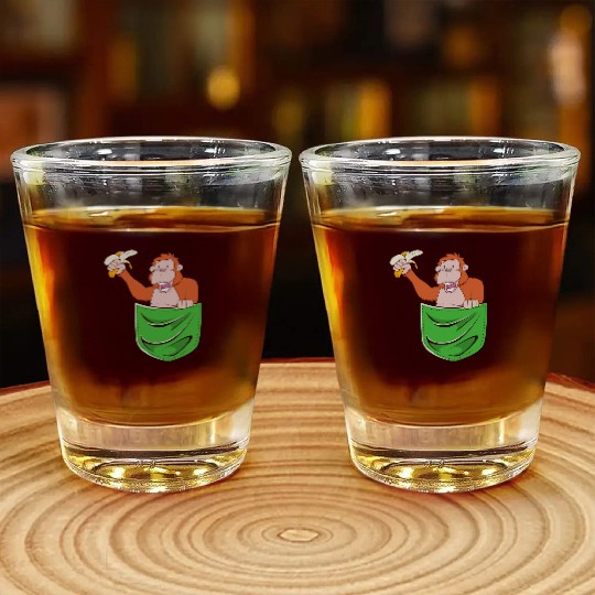 Monkey With Banana In Hand Orangutan In Pocket Shot Glasses