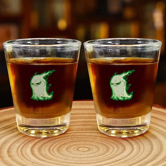 Grumpy Green Spirit Ghost On Halloween Shot Glasses