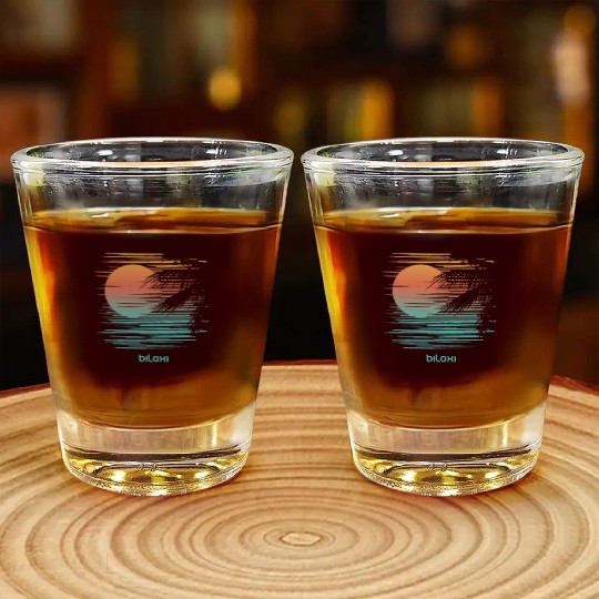 Artistic Biloxi Mississippi Palm Tree Vacation Shot Glasses