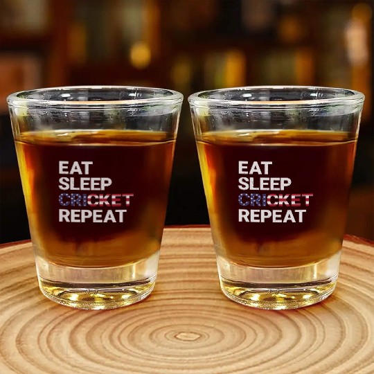 Eat Sleep Cricket Repeat USA Flag Sports Gift Shot Glasses