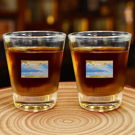 Golden Blue Mountain Lake Shot Glasses