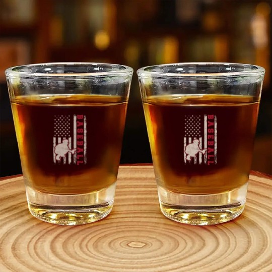 Baseball Catcher USA Flag Patriotic American Flag Shot Glasses