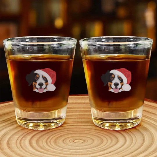 Bernese Mountain Dog Merry Christmas Shot Glasses