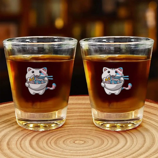 Transgender Pride Kawaii Cat Ramen Noodles Trans F Shot Glasses